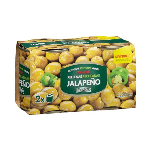 Aštrios žaliosios alyvuogės su chalapenų įdaru „Hacendado“
