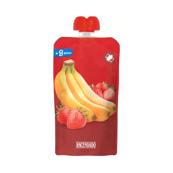 Braškių ir bananų vaisių tyrelė „Hacendado“ nuo 8 mėn.