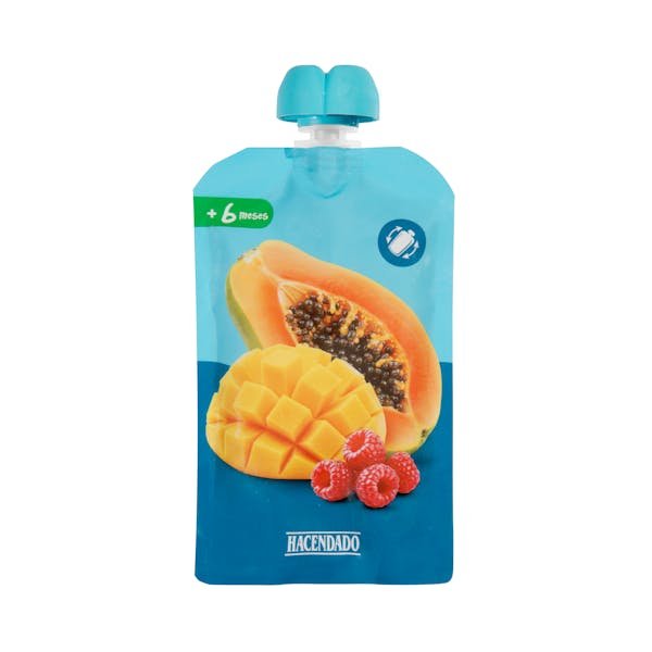 Obuolių, mangų, aviečių, bananų ir papajų vaisių tyrelė „Hacendado“ nuo 6 mėn.