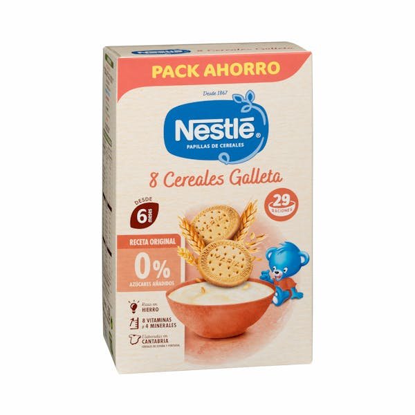 8 grūdų košė su „María“ sausainiais „Nestlé“ nuo 6 mėn., be pridėtinio cukraus