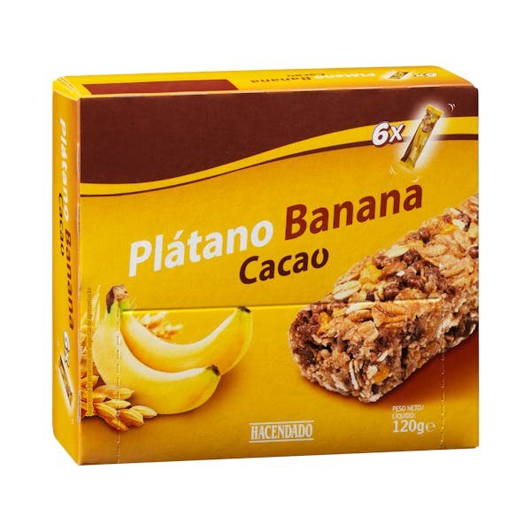 Bananų ir kakavos grūdų batonėliai „Hacendado“