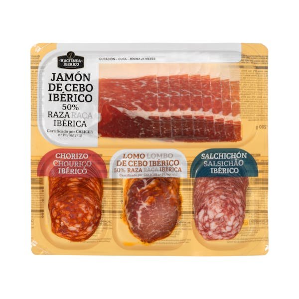 Iberiškų mėsos gaminių rinkinys griežinėliais „La Hacienda del Ibérico“ (kumpis, chorizo, nugarinė ir saliamis)