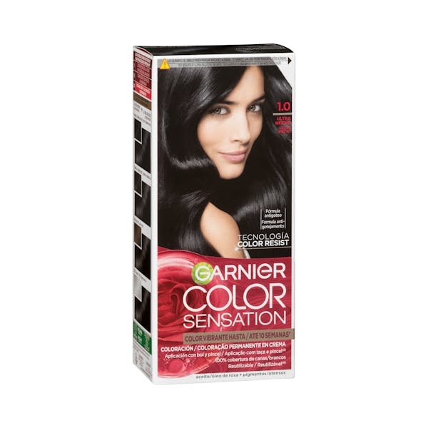Ilgalaikiai plaukų dažai „Garnier Color Sensation“ 1.0 Ultra Black (itin juoda)