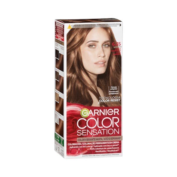 Ilgalaikiai plaukų dažai „Garnier Color Sensation“ 6.35 – karamelinė tamsiai blondinė spalva