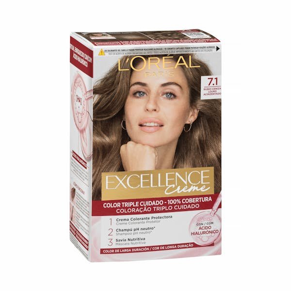 Ilgalaikiai plaukų dažai „L'Oréal Excellence Crème“ 7.1 – pelenų blondinė spalva