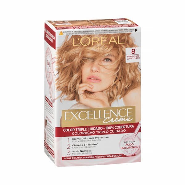 Ilgalaikiai plaukų dažai „L'Oréal Excellence Crème“ 8 – šviesi blondinė spalva